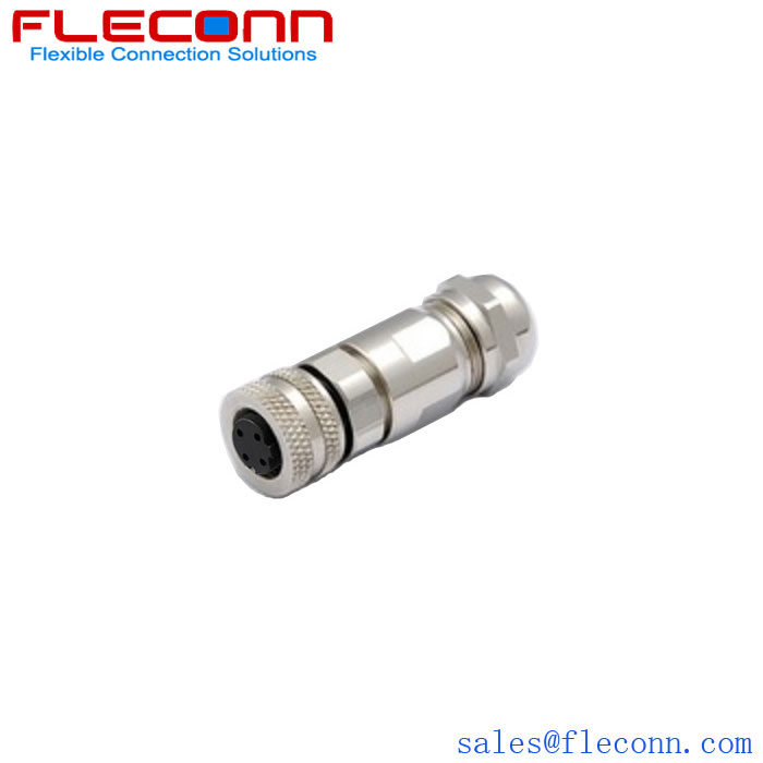 M12 4 pin D code Female Connector Assembly Metal Shell