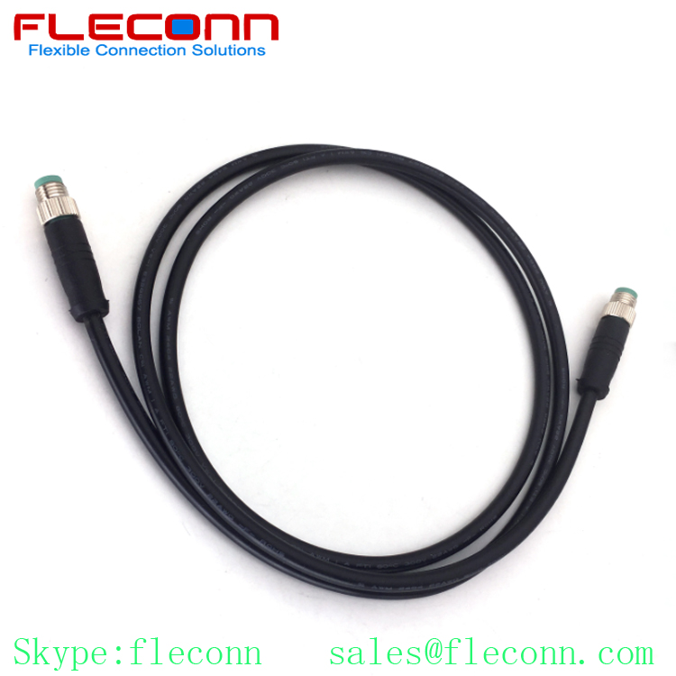 M8 Connection Cable 4 Pin Male Cable Connector On Both Ends, Overmolded, Black Pvc, Unshielded