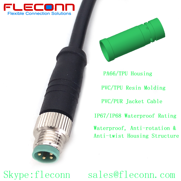 M8 4Pin Male Cable, Straight Plug, IP67 IP68 Waterproof PVC PUR Jacket Cable