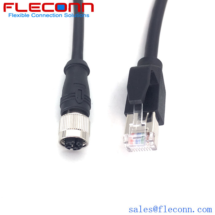 M12 4-pin D-coded to RJ45 Ethernet cable