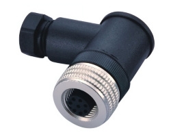M12 8 Pin Female Connector, A-coded, Field Wireable, Right Angle