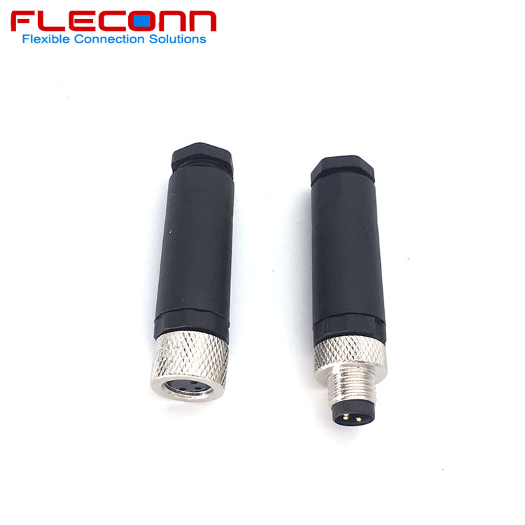 M8 3 Pin Male Female Cable Connector, IP67 Waterproof Field Wireable Connector