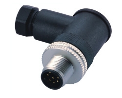 M12 Sensor Connector, A-Coding 8 Pin Male Plug, Right Angled Platic Cover